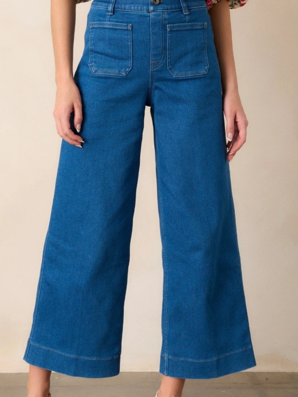 🔥SPANX shape Authentic 360 Denim Flare Jeans Patch Pockets M HIGH-WAIST Y2K